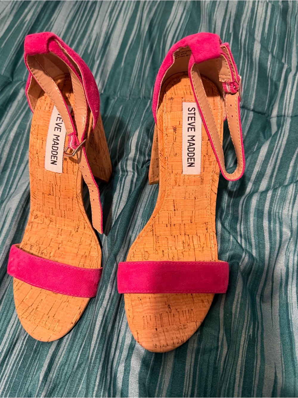 Steve Madden Hot Pink Suede Cork Block Heel Sandals
